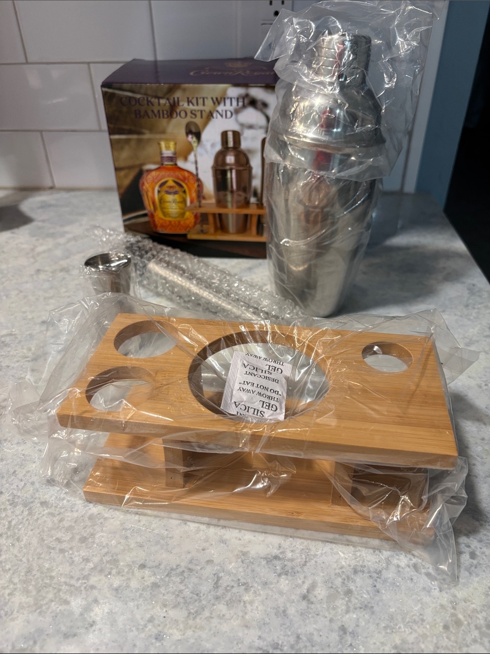 Cocktail Shaker Set with Bamboo Stand